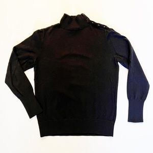 Ann Taylor mock neck black sweater with snap button detail - size L